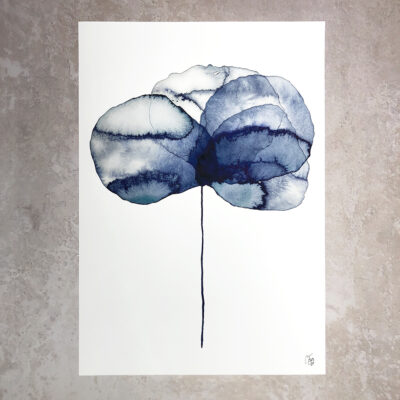 Kunstplakat blå akvarel blomst