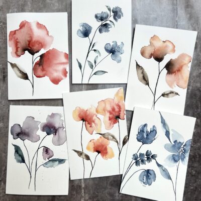 Originale unikke akvarelkort - 6 stk.