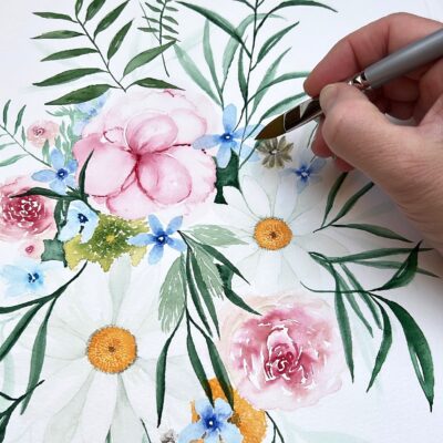 Akvarel af personlig brudebuket